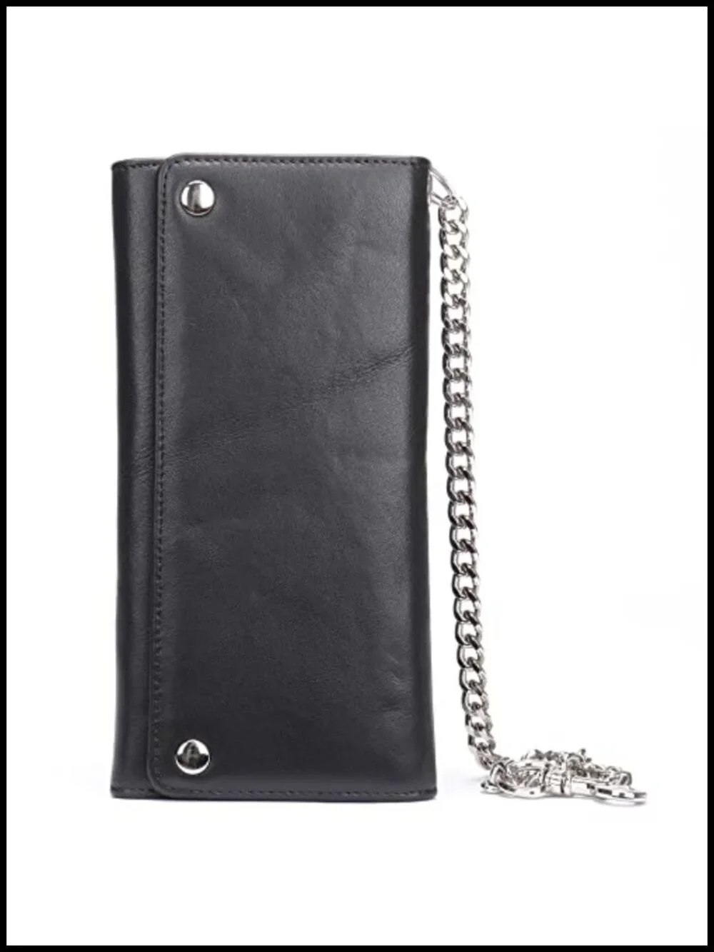Genuine Leather Trifold Wallet with Metal Chain RFID Blocking for Men